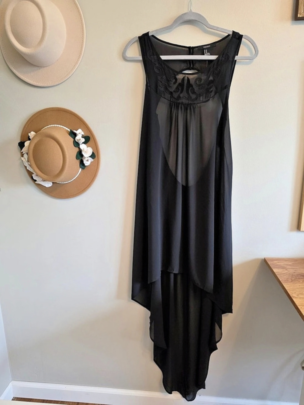 NWT Forever 21 Sheer Black Embroidered Hi-Low Dress